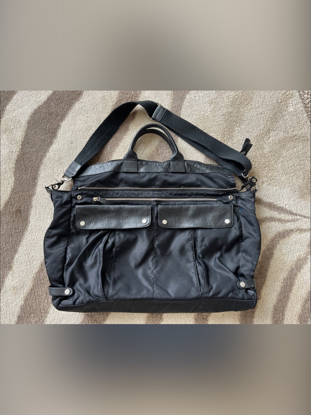 Francesco Biasia Black Crossbody Nylon and Leather Tote Large